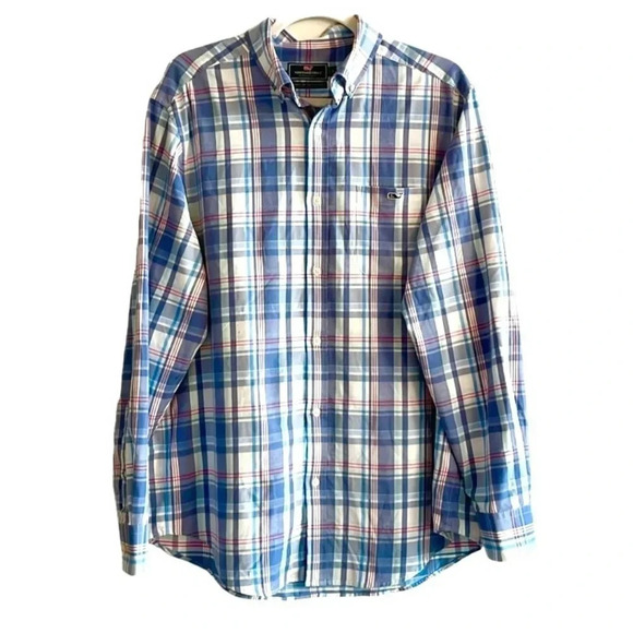 Vineyard Vines Performance Classic Fit Tucker shirt Light Blue plaid Men’s L - Picture 2 of 10
